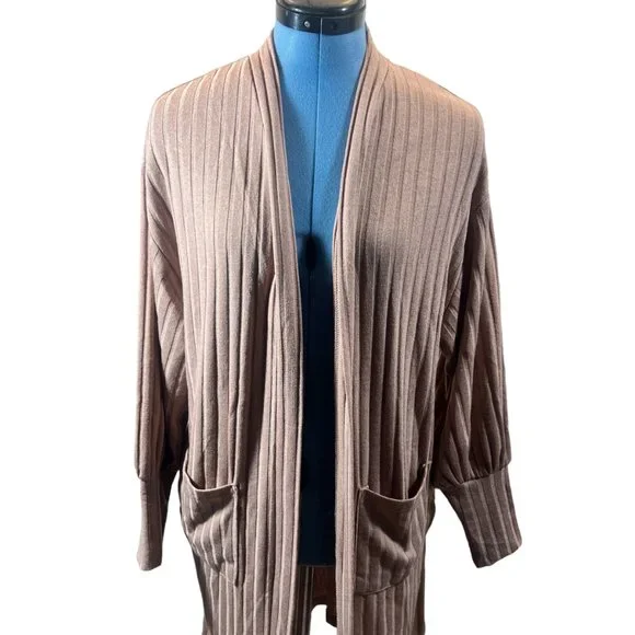 NWT Status by Chenault Ribbed Duster Cardigan Women Camel Size Small Casualwear - Picture 2 of 10